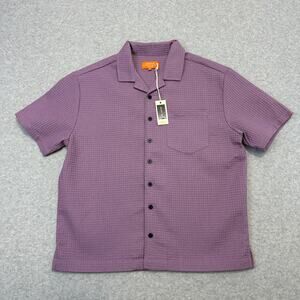 Negative Space Textured Button Up Shirt Men S Purple Short Sleeve Stretch Casual